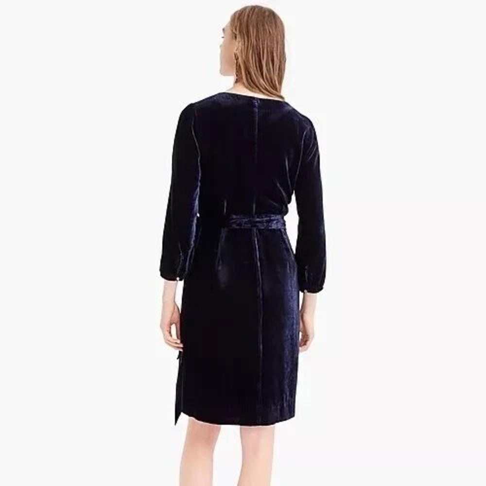 NEW J. Crew Velvet Wrap Dress Long Sleeve Drapy Navy Blue K0145 Size 0 Cocktail - Picture 6 of 16